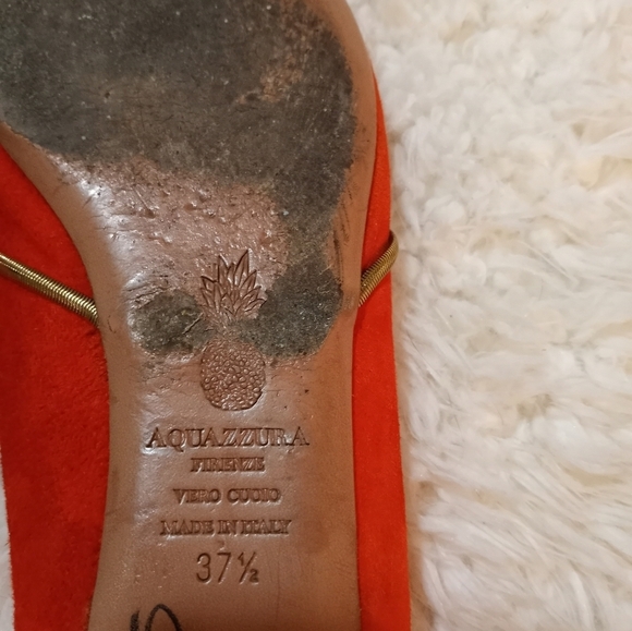 Vintage Aquazzura Firenze Italian Leather Classic Gold Chain Suede Girly Flats - Picture 8 of 9